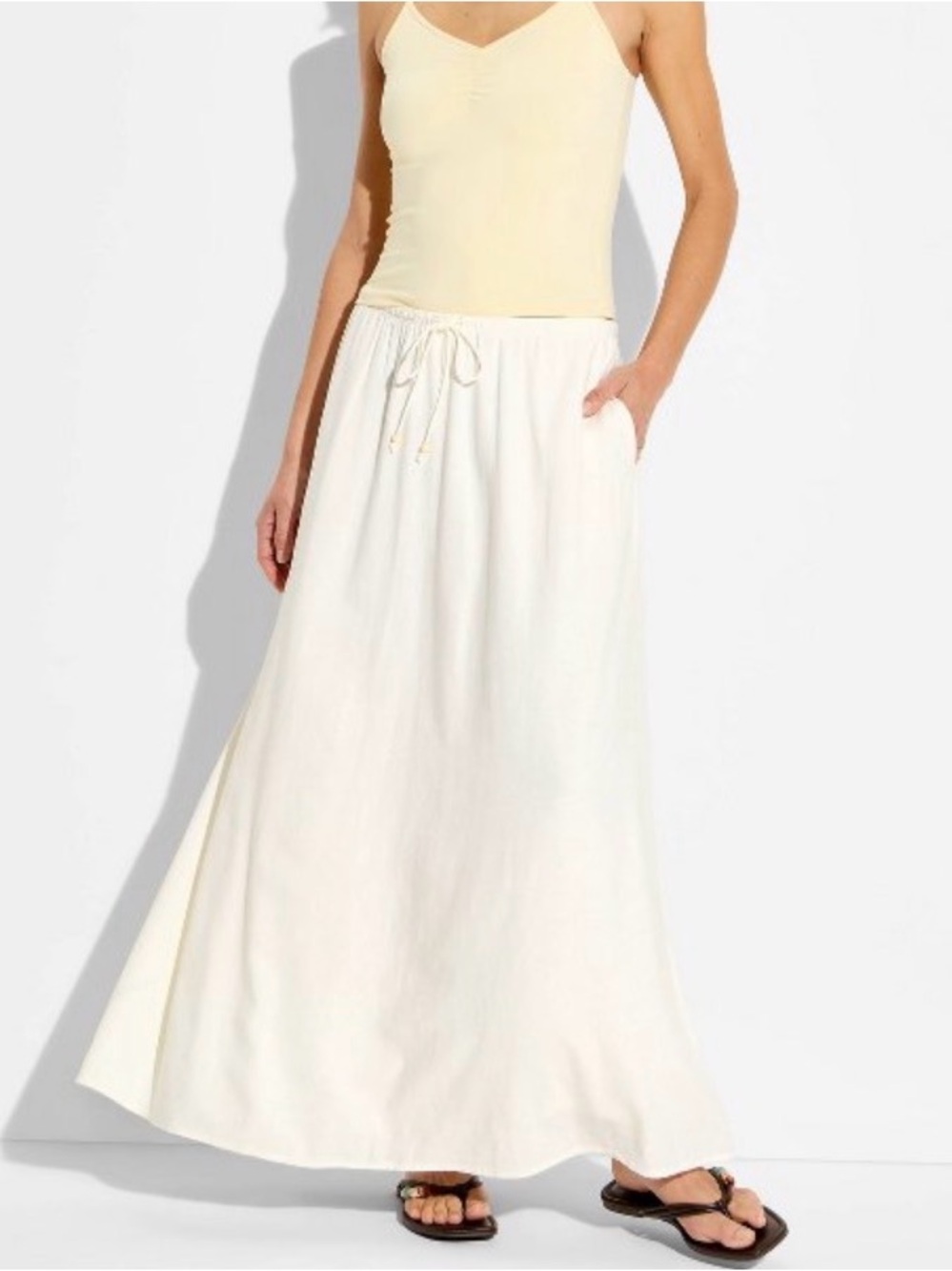 wild fable Cream Drawstring Waist Maxi Skirt